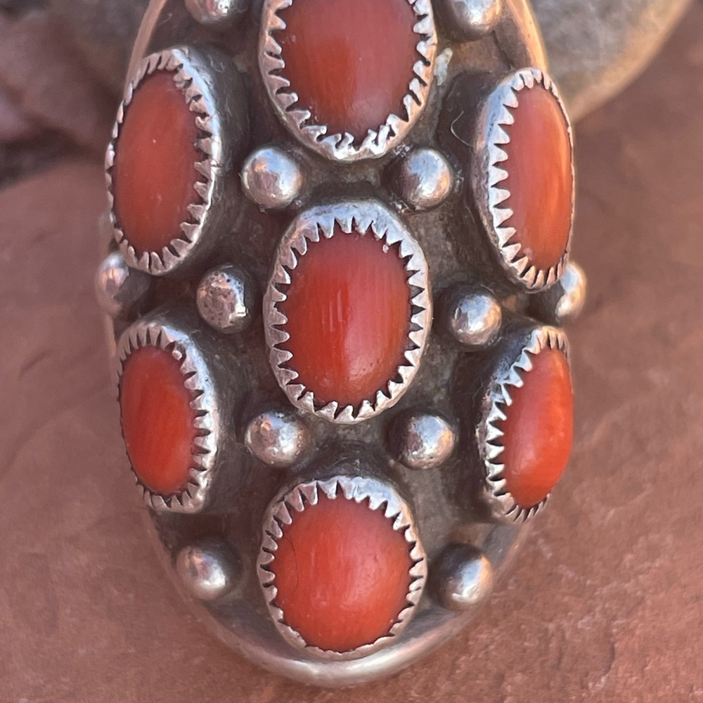 UNIQUE Native American Original Silver and Real Coral Ring. F. - Picture 2 of 8